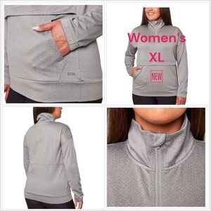 Ladies Active Mondetta XL Quarter Zip Gray Pullover Sweatshirt Kangaroo Pocket